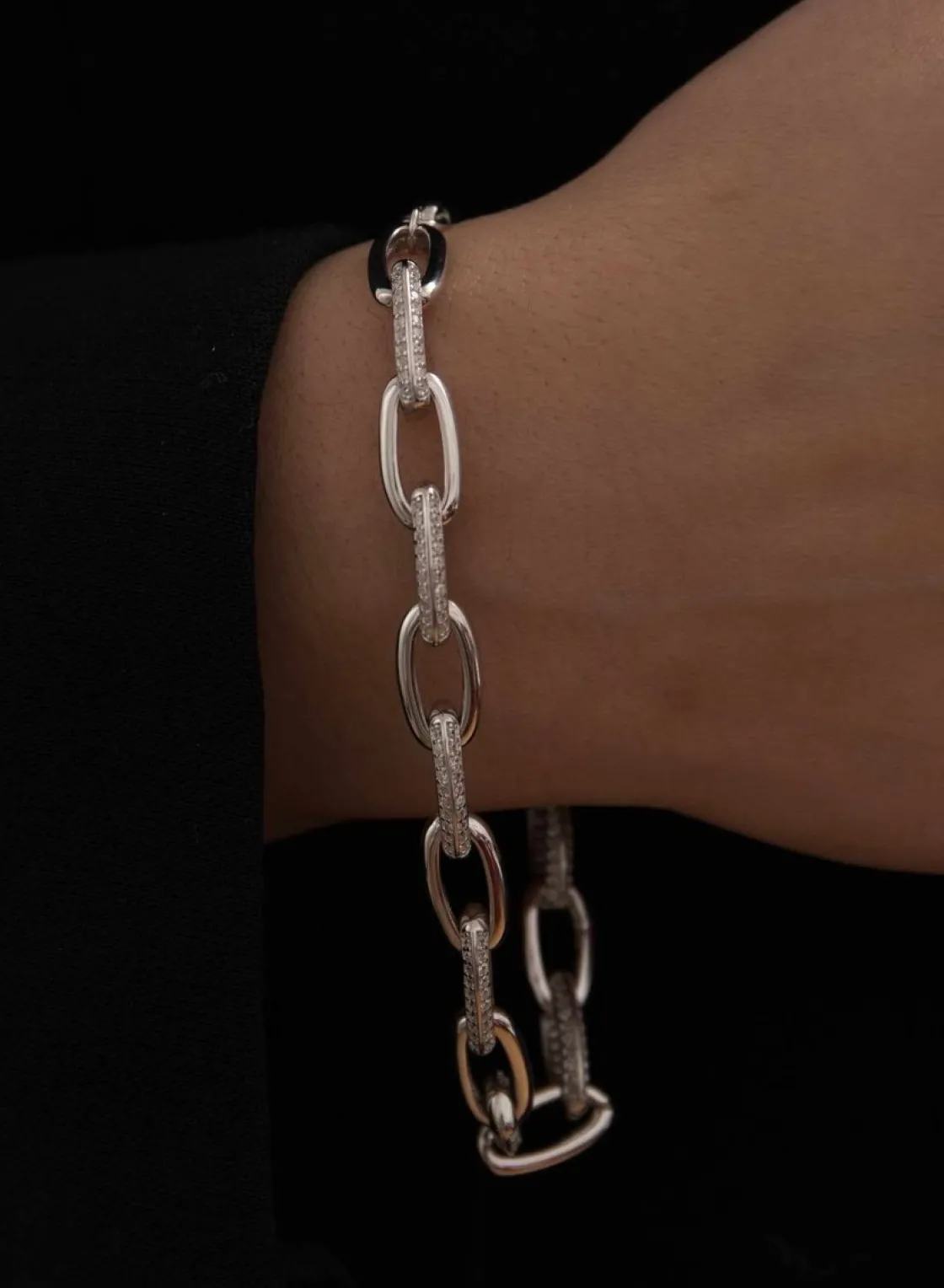 Pulsera Eslabones Plata | LINEARGENT Pulsera eslabones plata diseño liso con detalle de circonitas