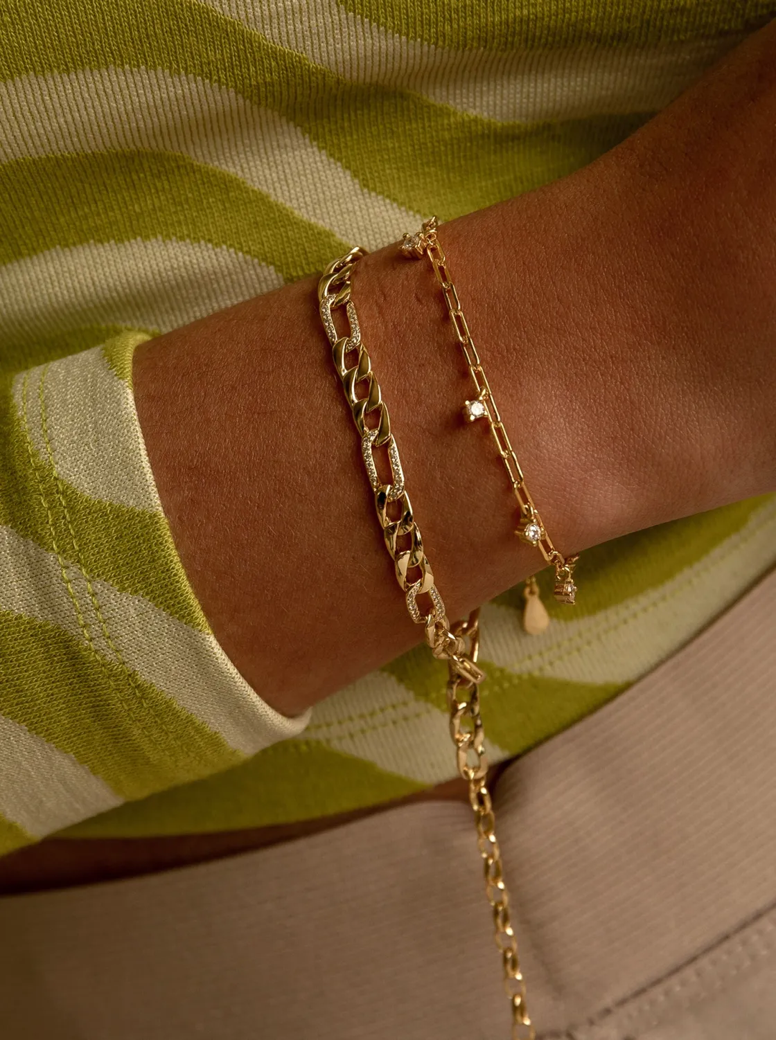 Pulsera Eslabones Plata | Pulseras Finas | LINEARGENT Pulsera eslabones plata dorados diseño fino con circonitas
