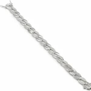 Pulsera Eslabones Plata | Pulseras Brillantes | LINEARGENT Pulsera eslabones plata ovalados con circonitas blancas