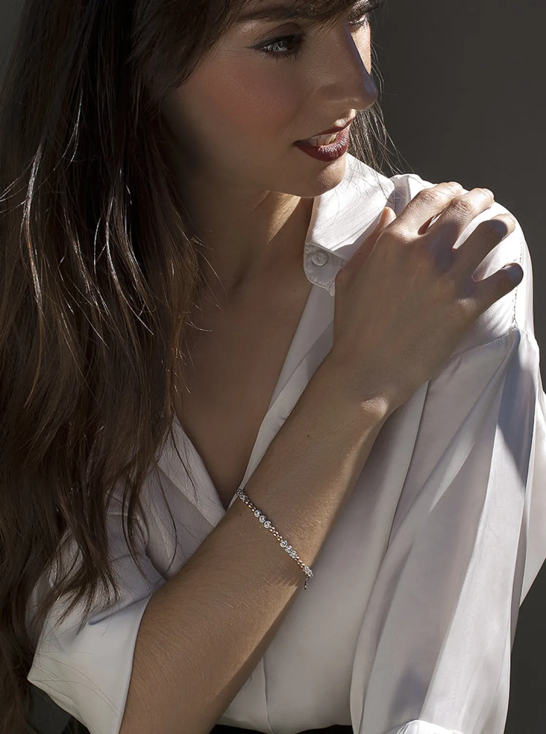Pulseras Brillantes | Pulsera Riviere | LINEARGENT Pulsera riviere bicolor en rosa y circonita circular