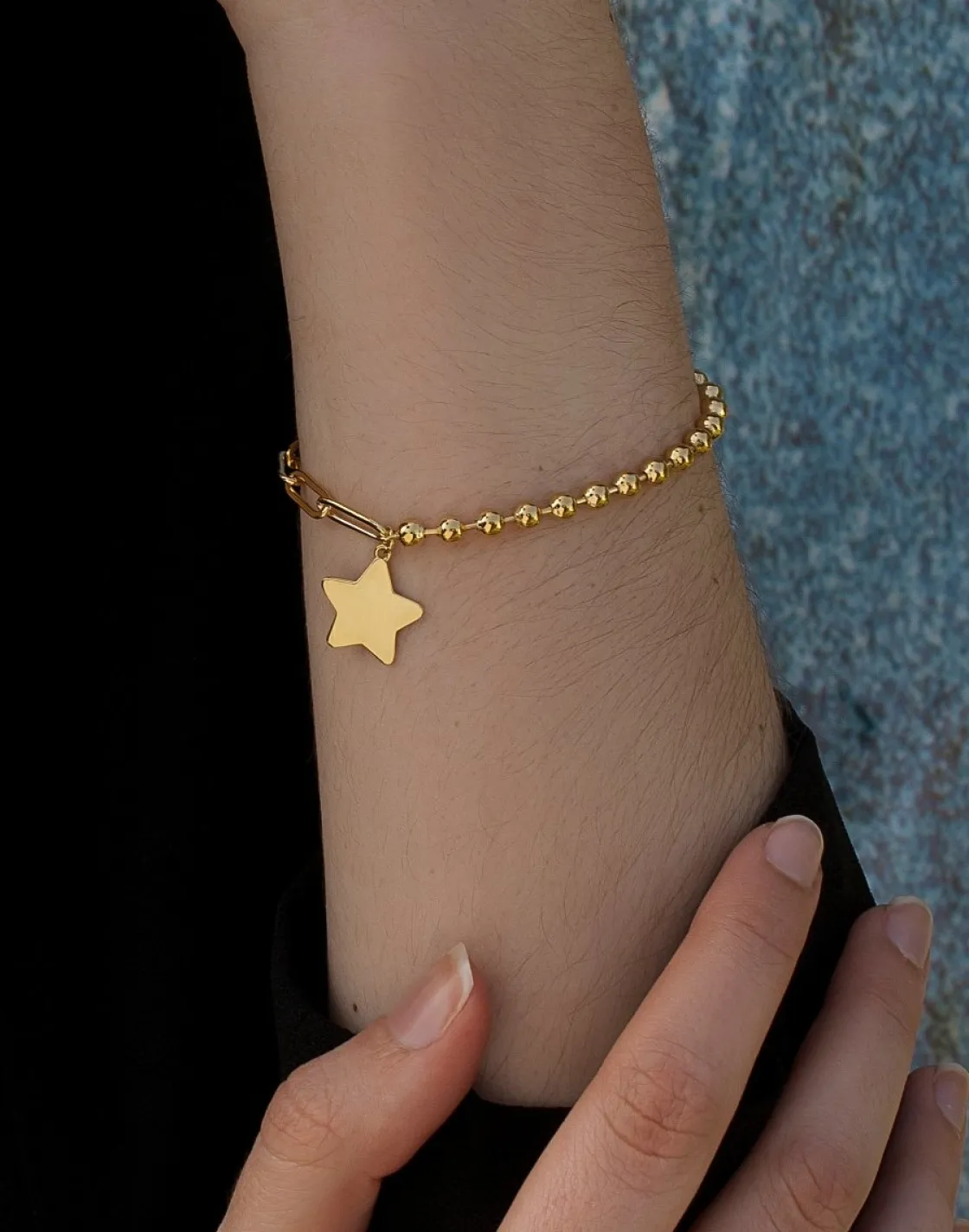 Pulseras Finas | LINEARGENT Pulseras con colgantes de plata bañados en oro con colgante en forma de estrella