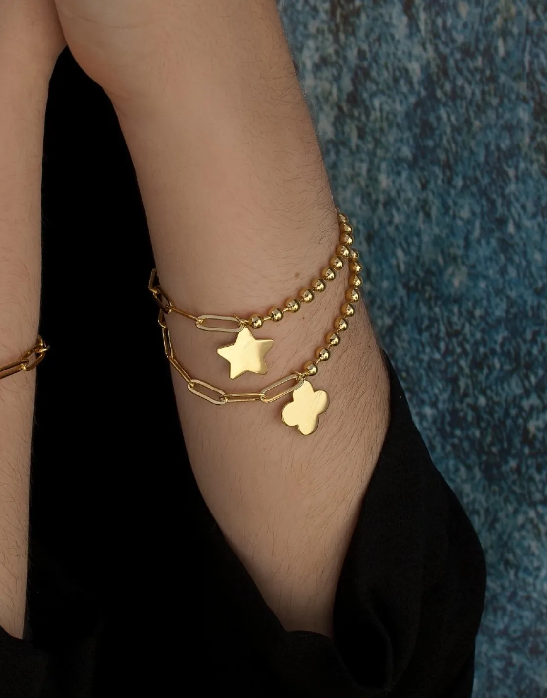 Pulseras Finas | LINEARGENT Pulseras con colgantes de plata bañados en oro con colgante en forma de estrella