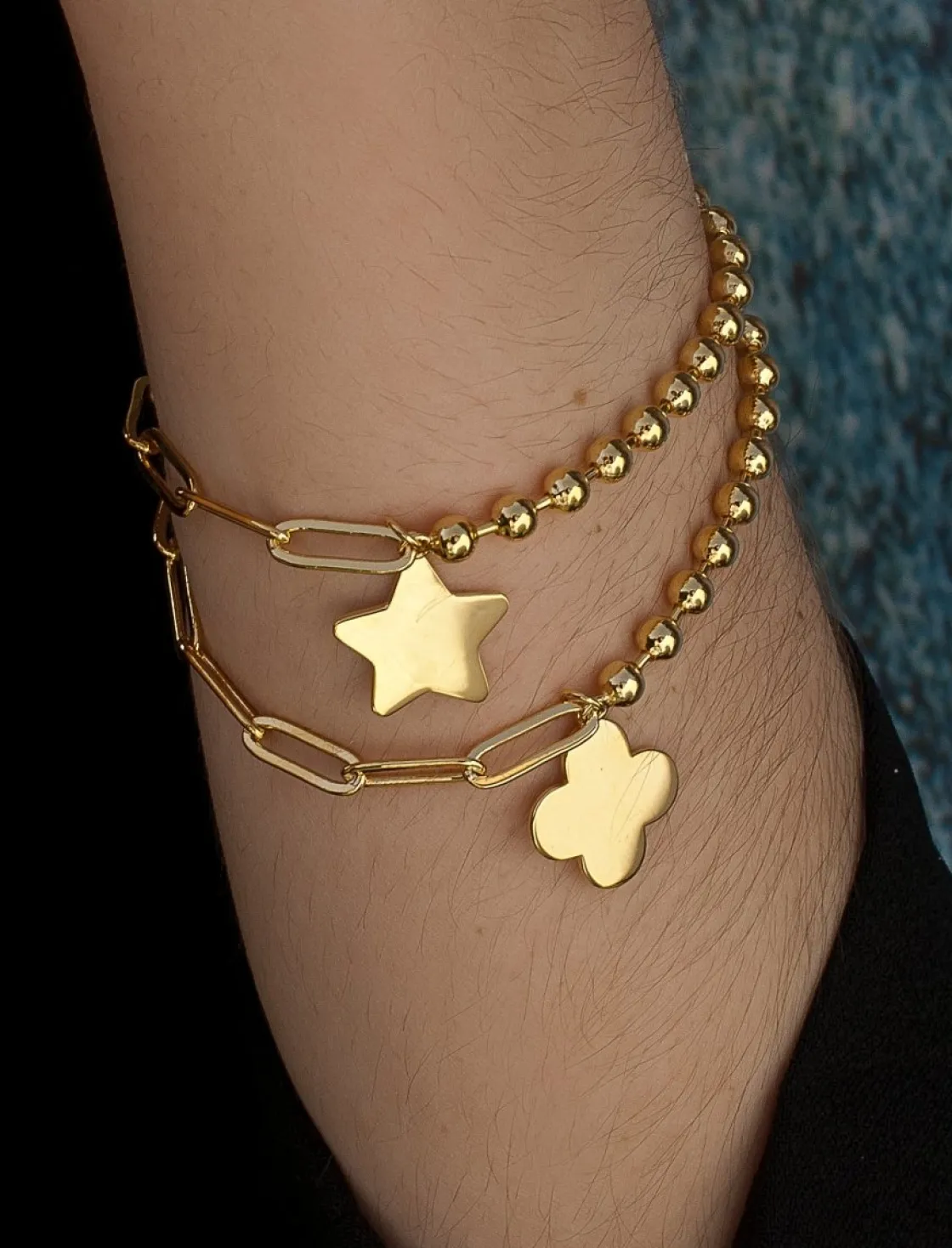 Pulseras Finas | LINEARGENT Pulseras con colgantes de plata bañados en oro con colgante en forma de flor