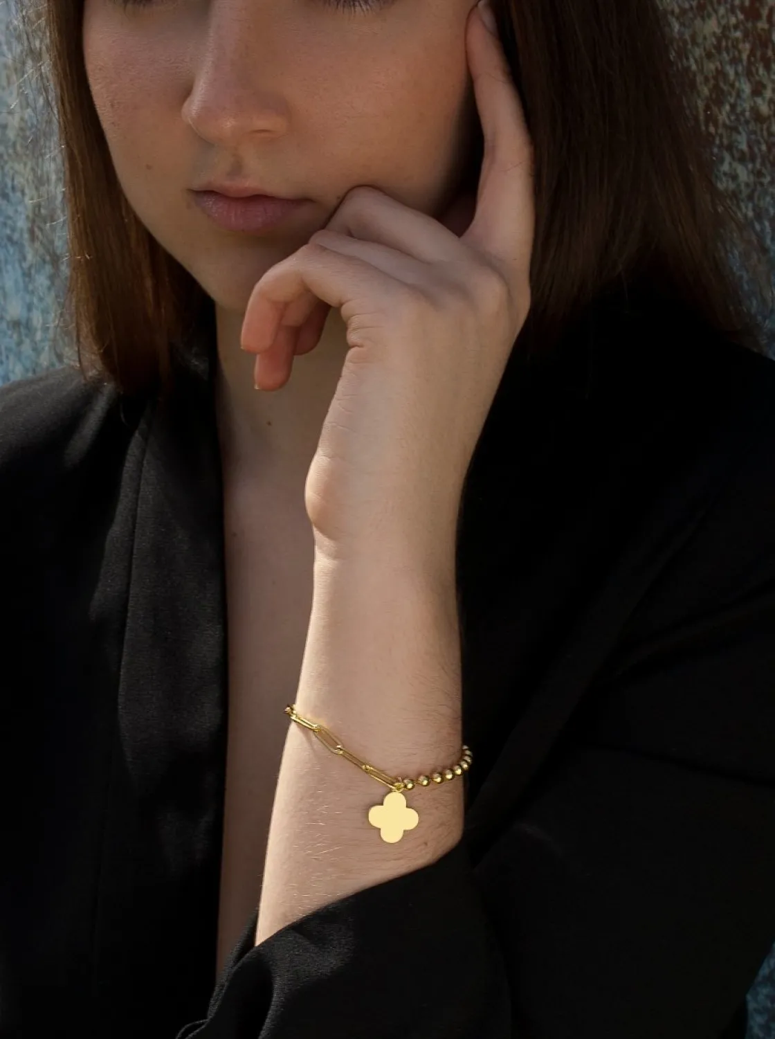 Pulseras Finas | LINEARGENT Pulseras con colgantes de plata bañados en oro con colgante en forma de flor