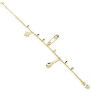 Pulseras Con Colgantes | Pulseras Con Piedras | LINEARGENT Pulseras con colgantes diseño de imperdible cuchara y estrella