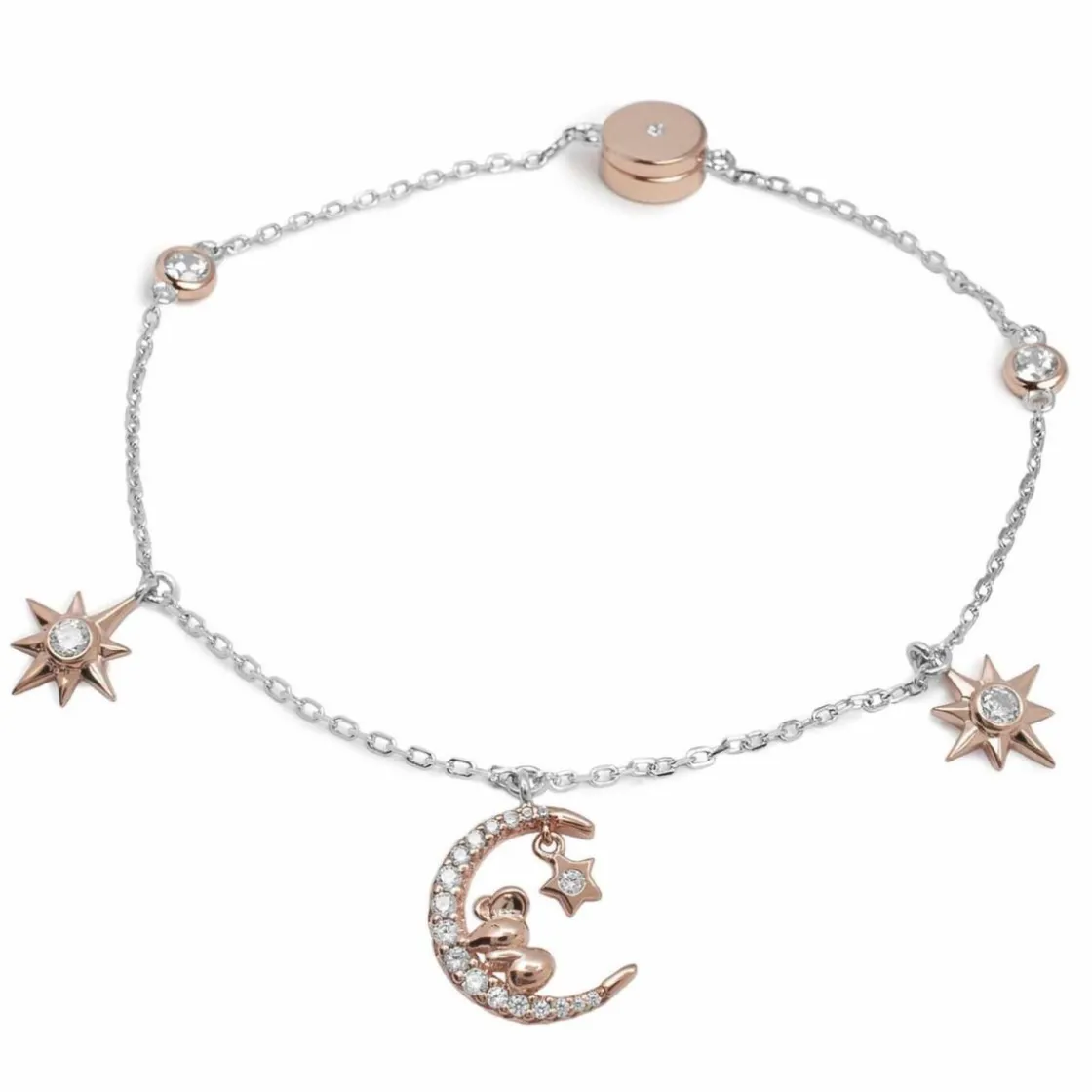 Pulseras Con Colgantes | LINEARGENT Pulseras con colgantes mini charms en rosa con circonitas