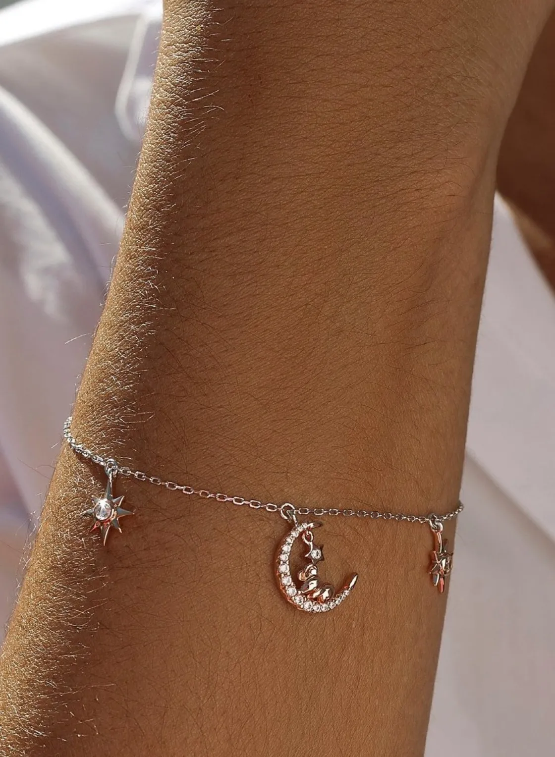 Pulseras Con Colgantes | LINEARGENT Pulseras con colgantes mini charms en rosa con circonitas