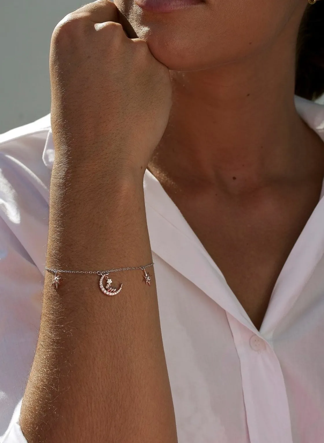 Pulseras Con Colgantes | LINEARGENT Pulseras con colgantes mini charms en rosa con circonitas