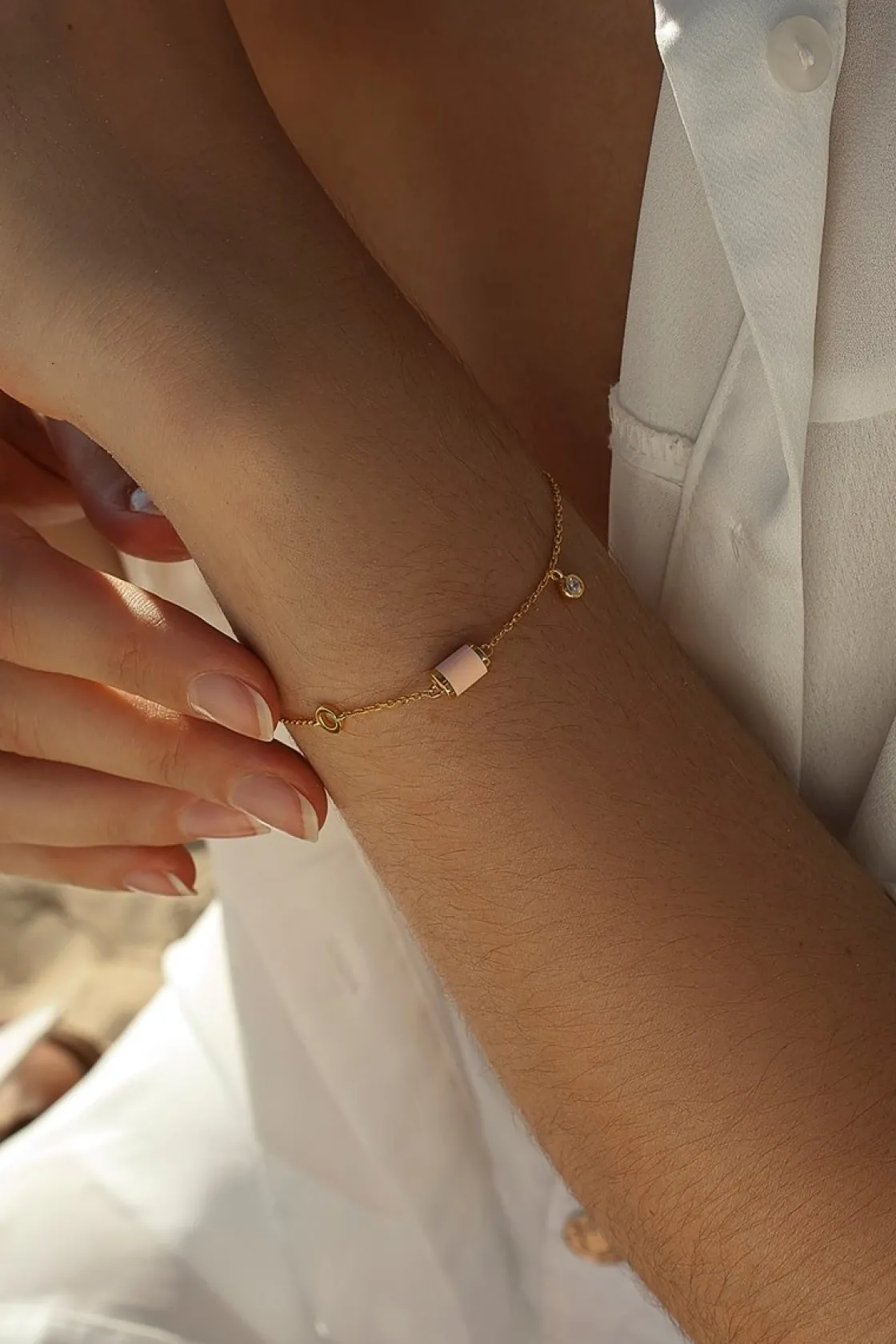 Pulseras Finas | LINEARGENT Pulseras con colgantes motivo central en tono rosa y circonita a modo de charm