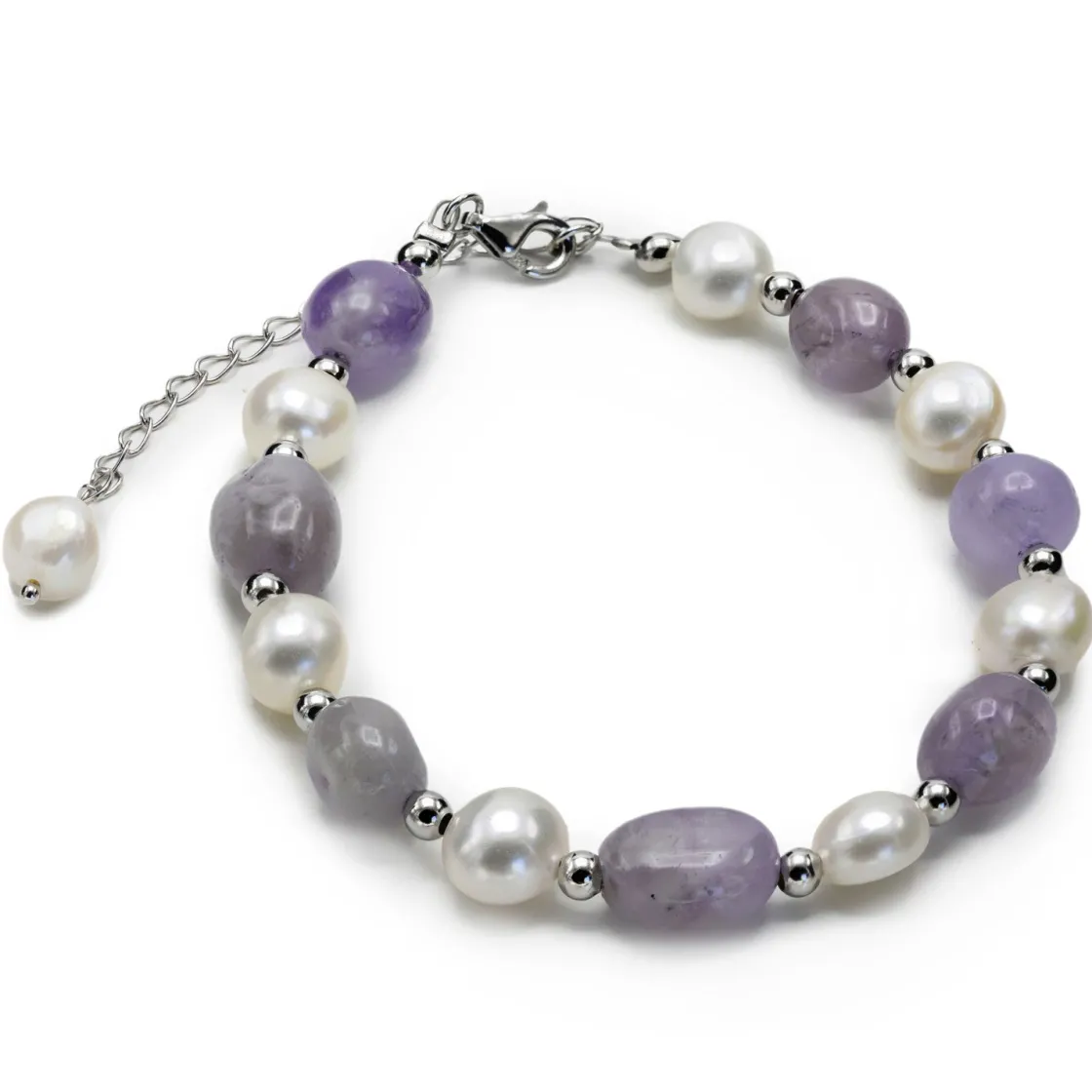 Pulsera De Bolas | Pulseras Perlas | LINEARGENT Pulseras con piedras de plata amatista y perlas de agua dulce