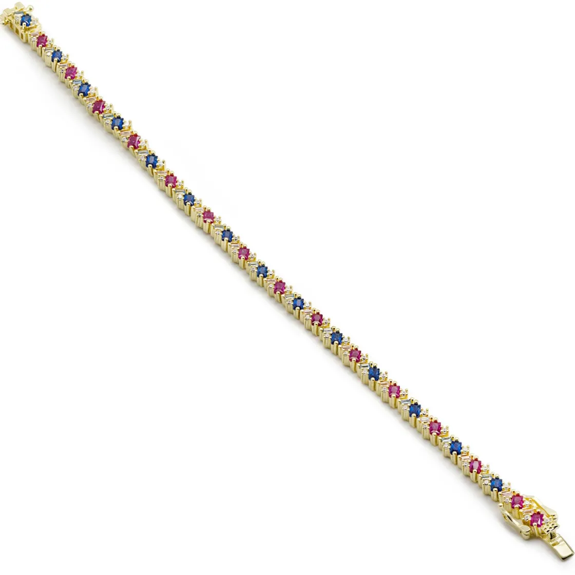 Pulseras Con Piedras | LINEARGENT Pulseras con piedras de plata banda de circonitas multicolor talla esmeralda y redonda