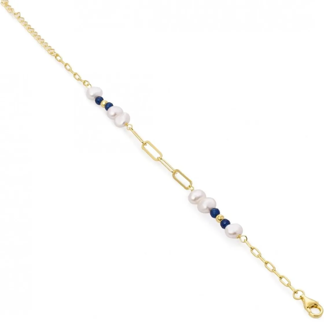 Pulsera De Bolas | Pulseras Perlas | LINEARGENT Pulseras con piedras de plata con perlas de agua dulce y lapislazuli