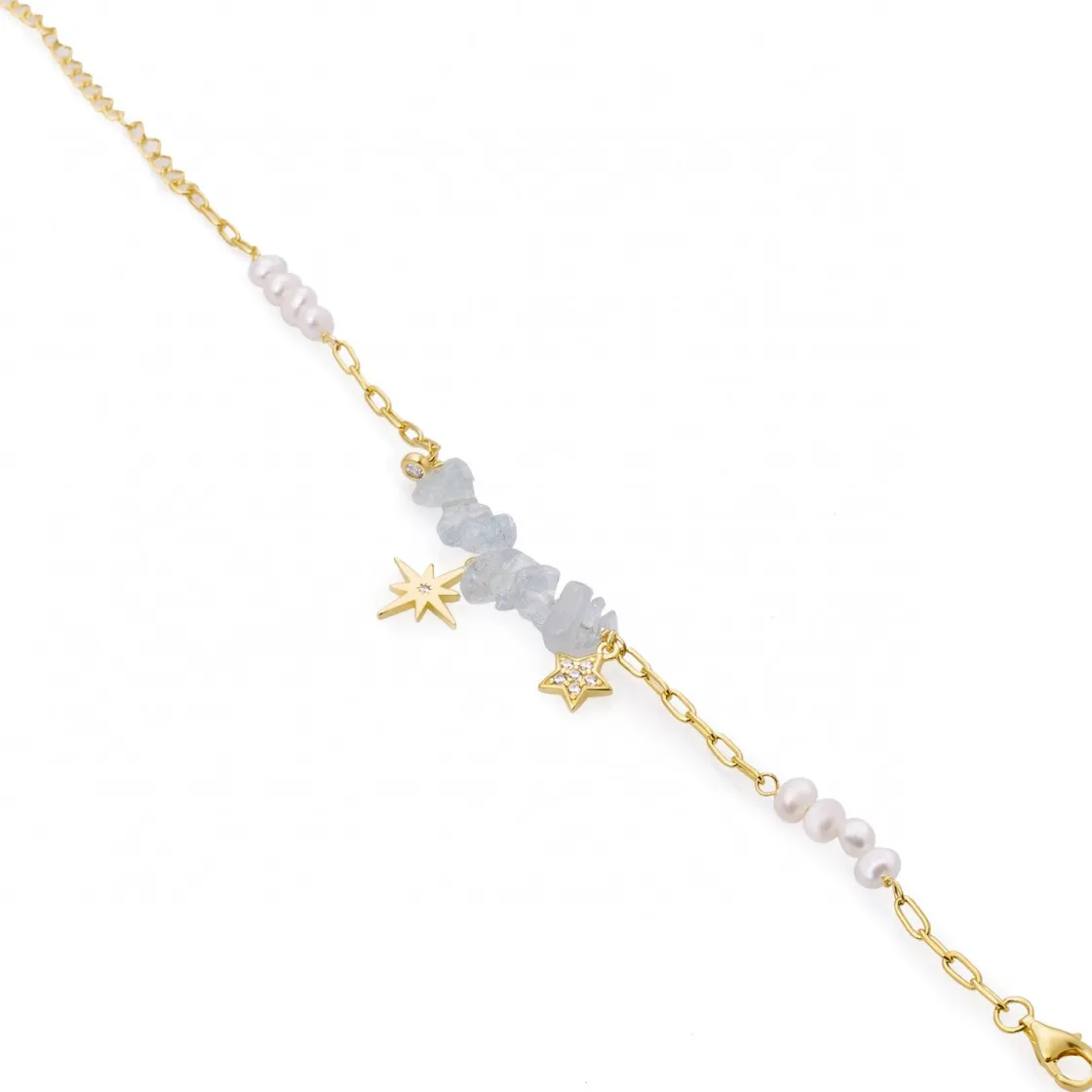 Pulseras Con Colgantes | Pulseras Con Piedras | LINEARGENT Pulseras con piedras de plata diseño colgante de estrella y aquamarine