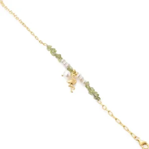 Pulseras Con Colgantes | Pulseras Con Piedras | LINEARGENT Pulseras con piedras de plata diseño colgante de flamenco y peridot