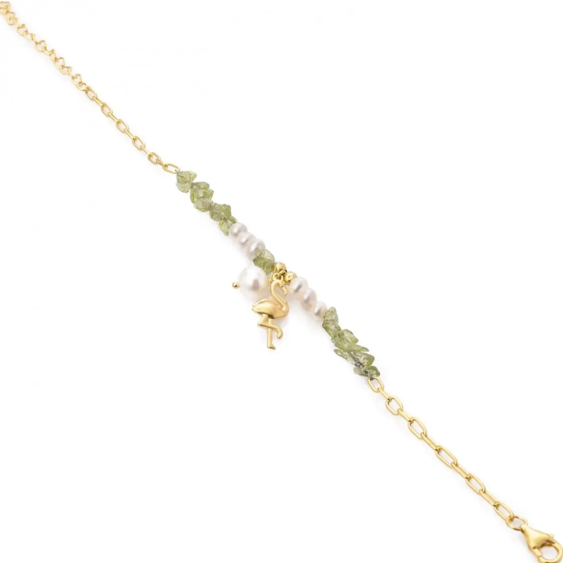 Pulseras Con Colgantes | Pulseras Con Piedras | LINEARGENT Pulseras con piedras de plata diseño colgante de flamenco y peridot