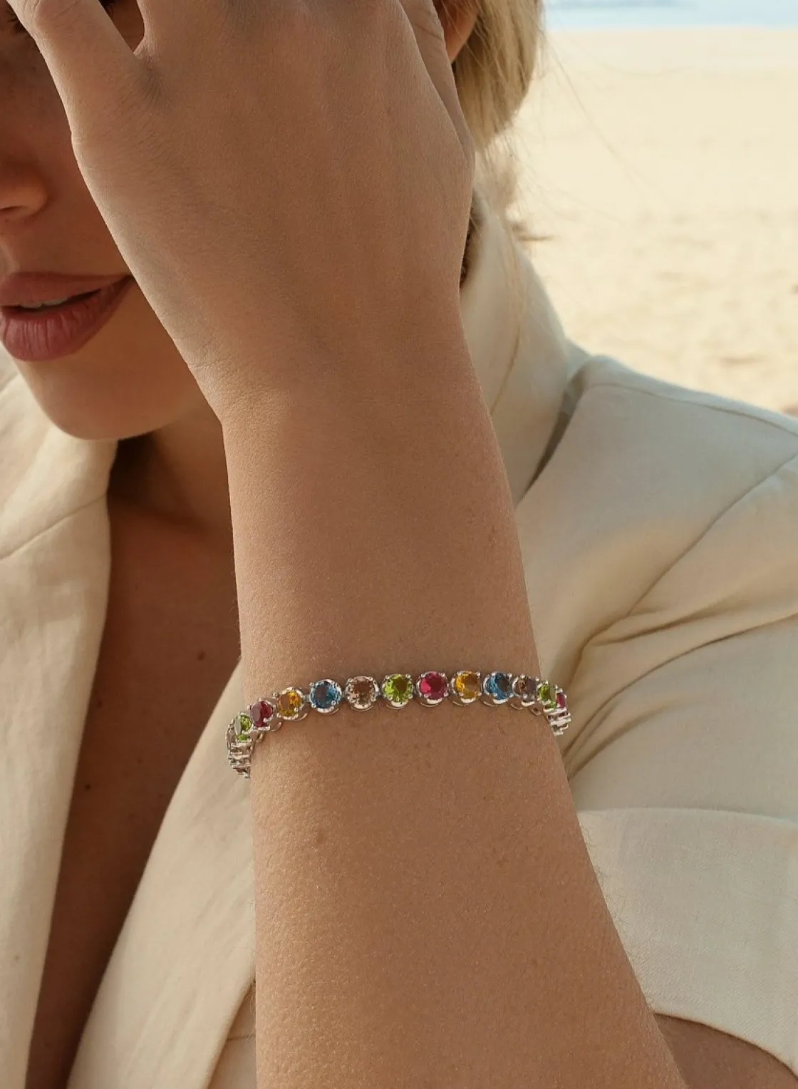 Pulseras Con Piedras | Pulsera Riviere | LINEARGENT Pulseras con piedras de tonos cálidos y plata lisa