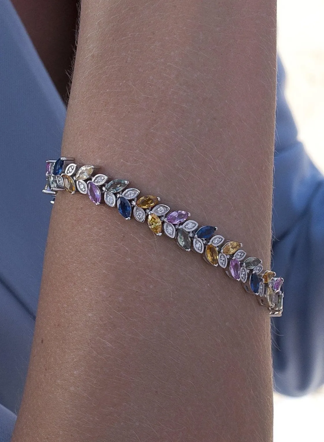 Pulsera Riviere | LINEARGENT Pulseras con piedras diseño de hojas multicolores