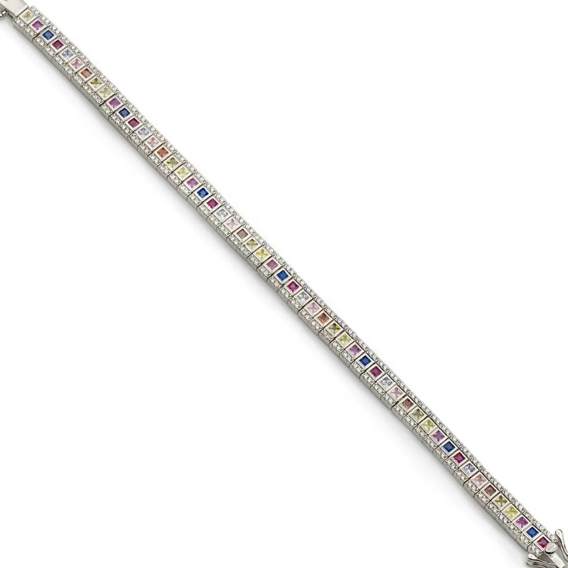 Pulseras Con Piedras | LINEARGENT Pulseras con piedras talla esmeralda multicolor y circonitas