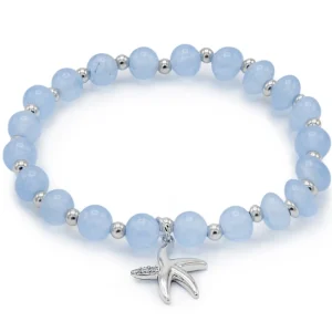 Pulsera De Bolas | Pulseras Con Colgantes | LINEARGENT Pulseras de bolas de plata charm de estrella de mar y calcedonias