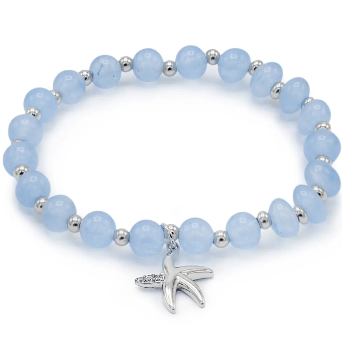 Pulsera De Bolas | Pulseras Con Colgantes | LINEARGENT Pulseras de bolas de plata charm de estrella de mar y calcedonias