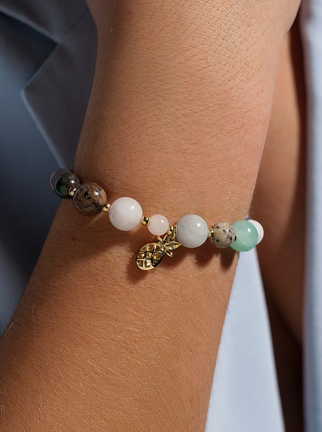 Pulsera De Bolas | Pulseras Con Colgantes | LINEARGENT Pulseras de bolas de plata charm de piña y piedras semipreciosas variadas