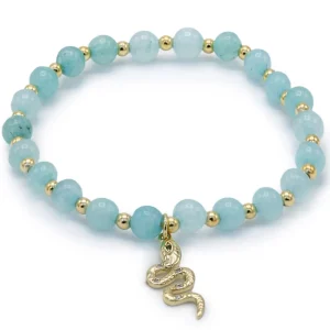 Pulsera De Bolas | Pulseras Con Colgantes | LINEARGENT Pulseras de bolas de plata turquesa y charm de serpiente