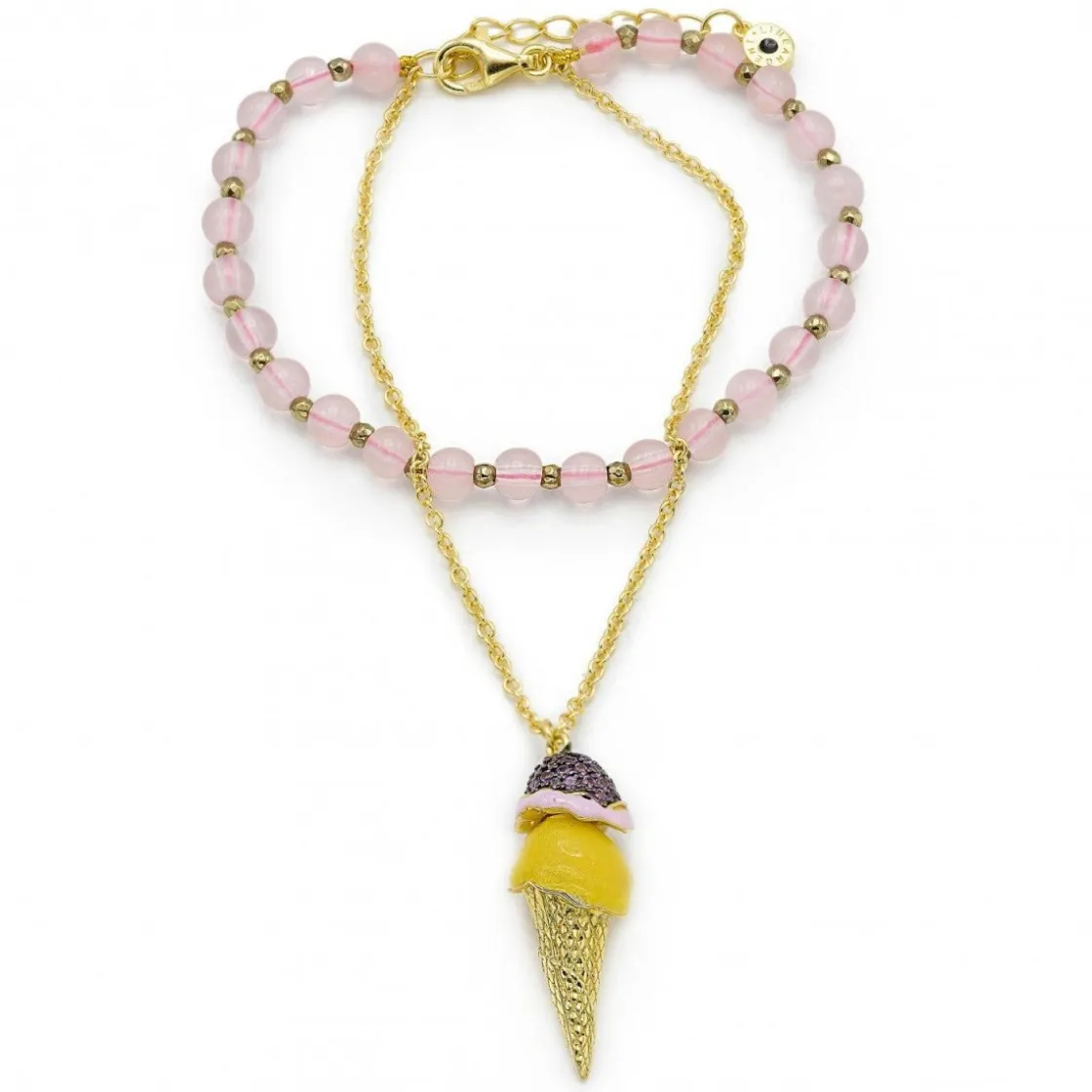 Pulsera De Bolas | Pulseras Con Colgantes | LINEARGENT Pulseras de bolas diseño doble en rosa con motivo de helado