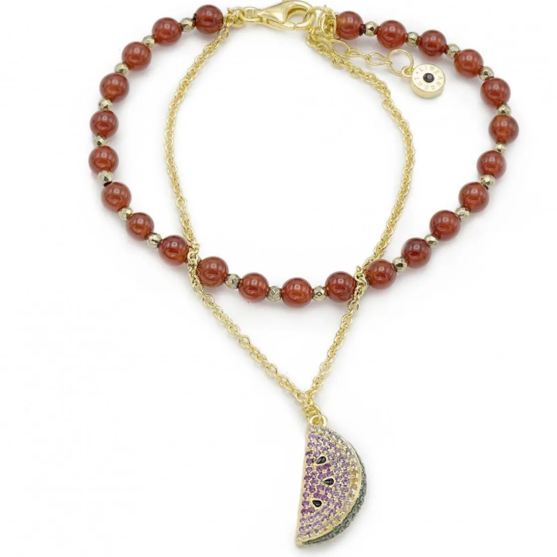 Pulsera De Bolas | Pulseras Con Colgantes | LINEARGENT Pulseras de bolas doble diseño en rojo con motivo de sandía