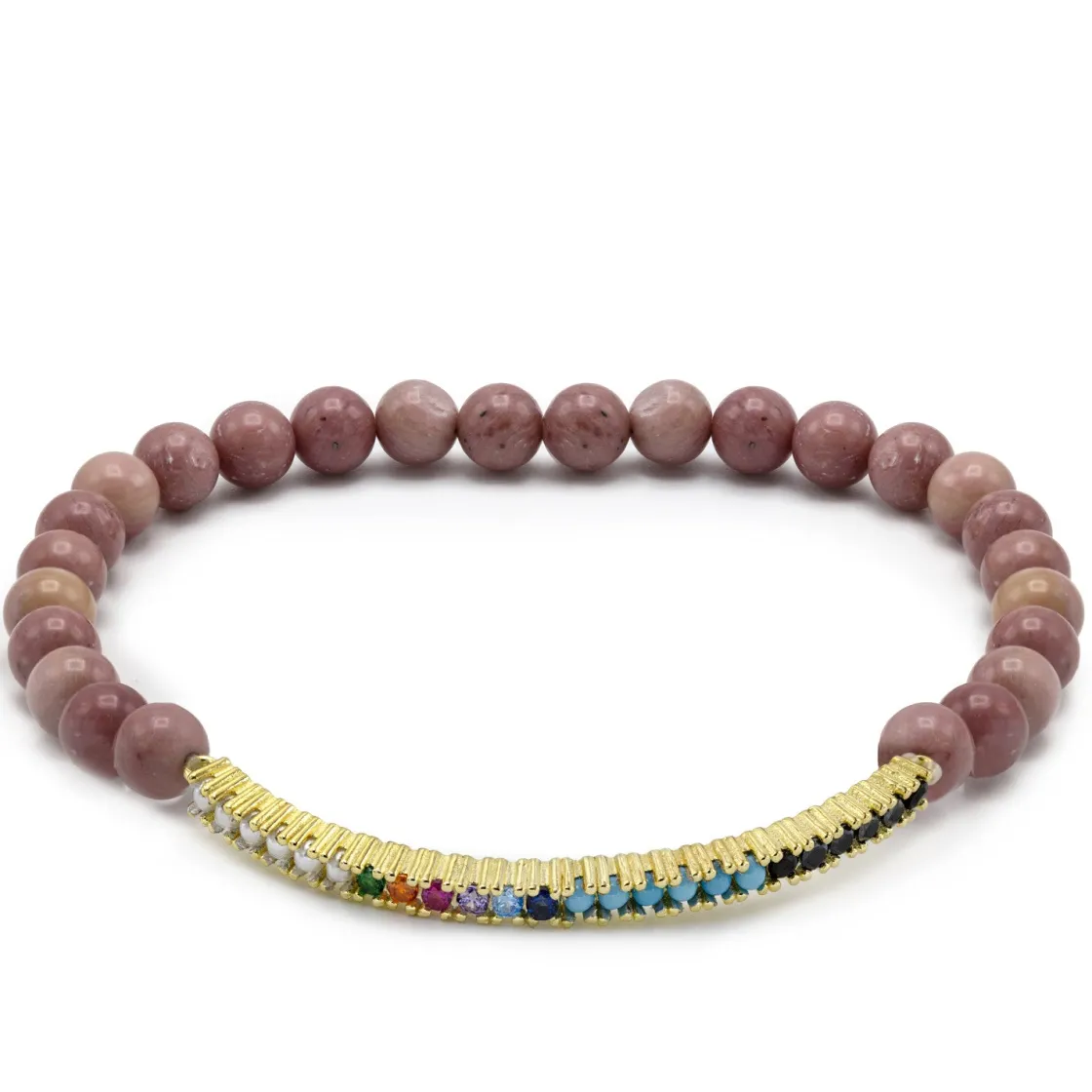 Pulsera De Bolas | Pulseras Con Piedras | LINEARGENT Pulseras de bolas en tonos rojizos con cenefa compuesta por perlas circonitas y bolas pequeñas