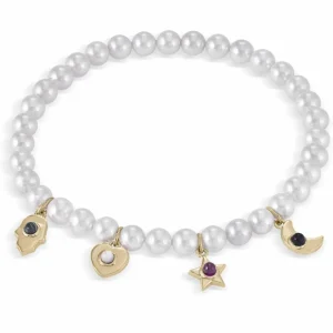 Pulsera De Bolas | Pulseras Perlas | LINEARGENT Pulseras de perlas diseño de cuatro motivos bañados en oro