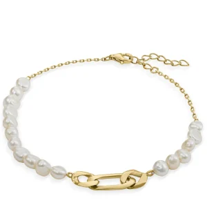 Pulseras Perlas | LINEARGENT Pulseras de perlas diseño de eslabones dorados