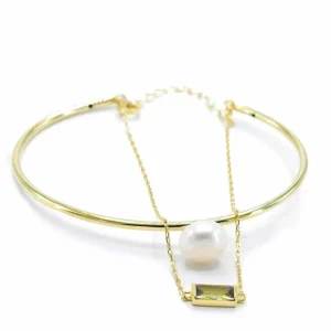 Pulseras Perlas | LINEARGENT Pulseras de perlas rígida de plata diseño de cuarzo adamantino