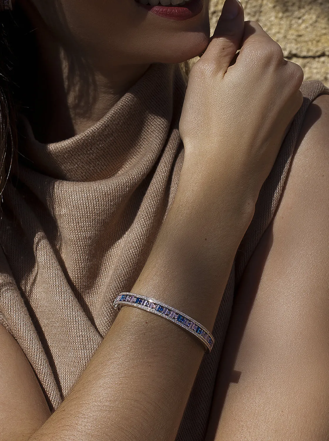 Pulseras Esclavas | LINEARGENT Pulseras esclava diseño carril de gemas multicolor