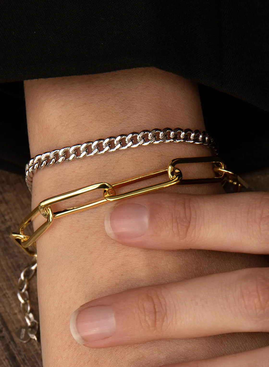 Pulsera Eslabones Plata | LINEARGENT Pulseras eslabones plata diseño dorado paper clip