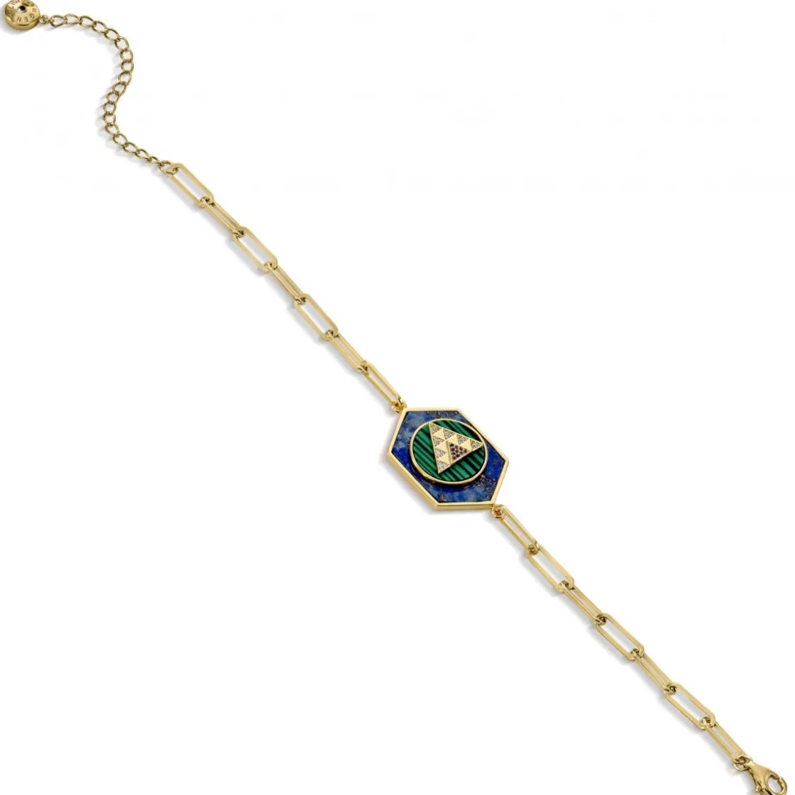 Pulseras Finas | LINEARGENT Pulseras eslabones plata formados por lapislazuli malaquita y circonita