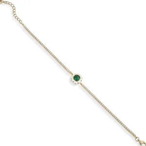 Pulseras Con Piedras | LINEARGENT Pulseras finas cadena de circonitas con gema central verde