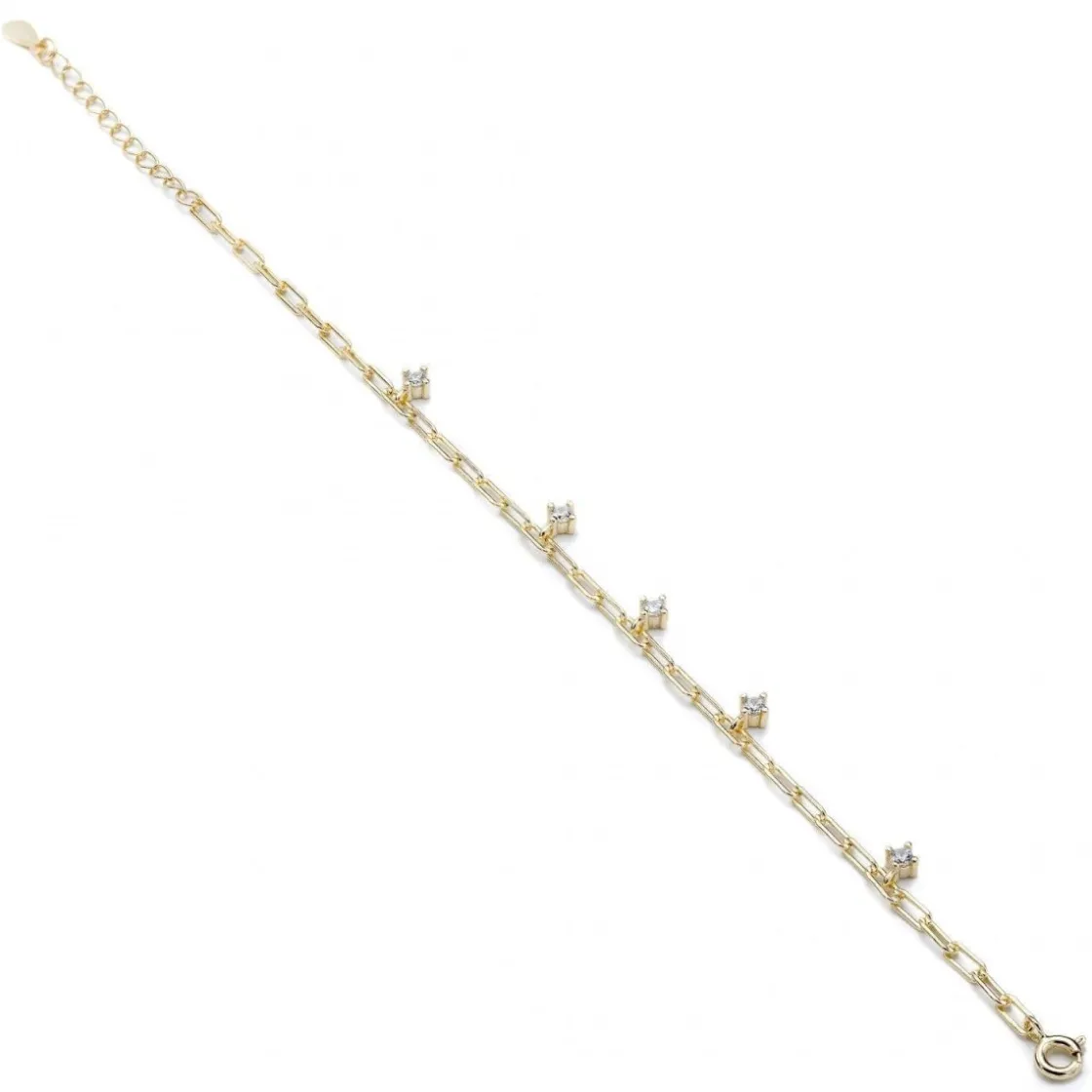 Pulseras Con Colgantes | Pulseras Finas | LINEARGENT Pulseras finas de plata con circonitas colgantes estilo cadena dorado