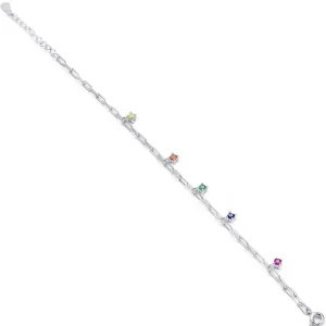 Pulseras Con Colgantes | Pulseras Finas | LINEARGENT Pulseras finas de plata con circonitas colgantes multicolor estilo cadena