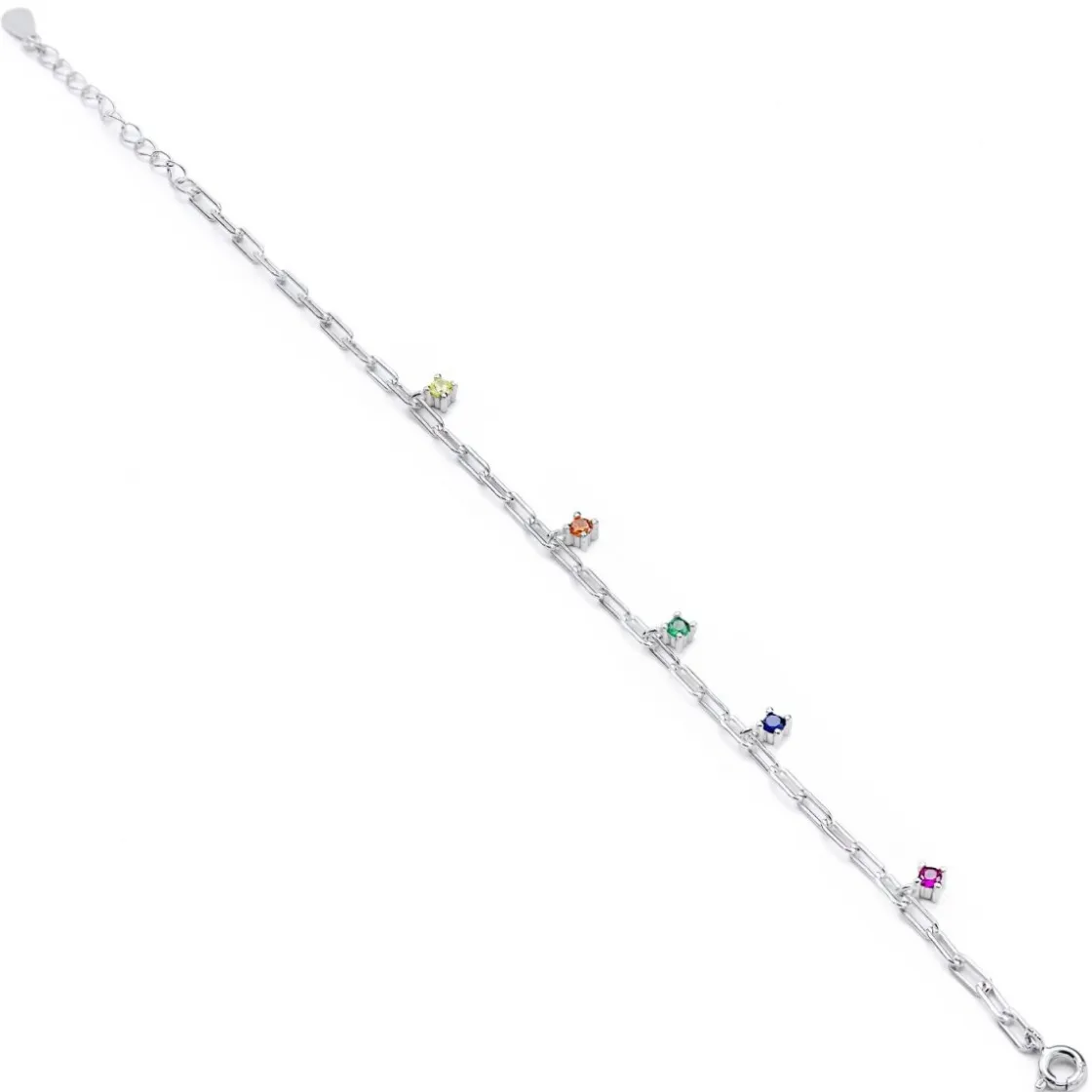 Pulseras Con Colgantes | Pulseras Finas | LINEARGENT Pulseras finas de plata con circonitas colgantes multicolor estilo cadena