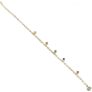 Pulseras Con Colgantes | Pulseras Finas | LINEARGENT Pulseras finas de plata con circonitas multicolor colgantes estilo cadena dorado