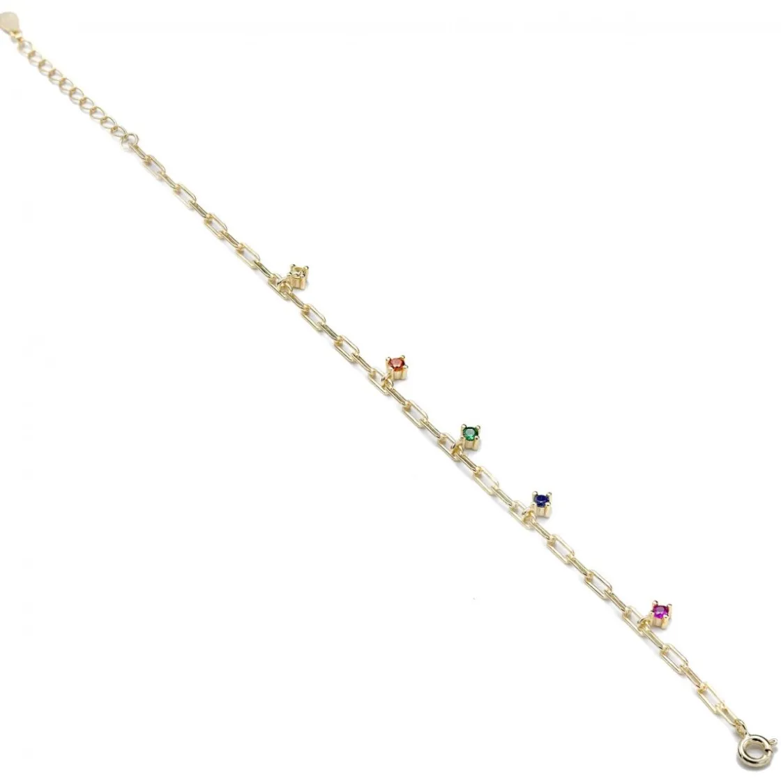 Pulseras Con Colgantes | Pulseras Finas | LINEARGENT Pulseras finas de plata con circonitas multicolor colgantes estilo cadena dorado