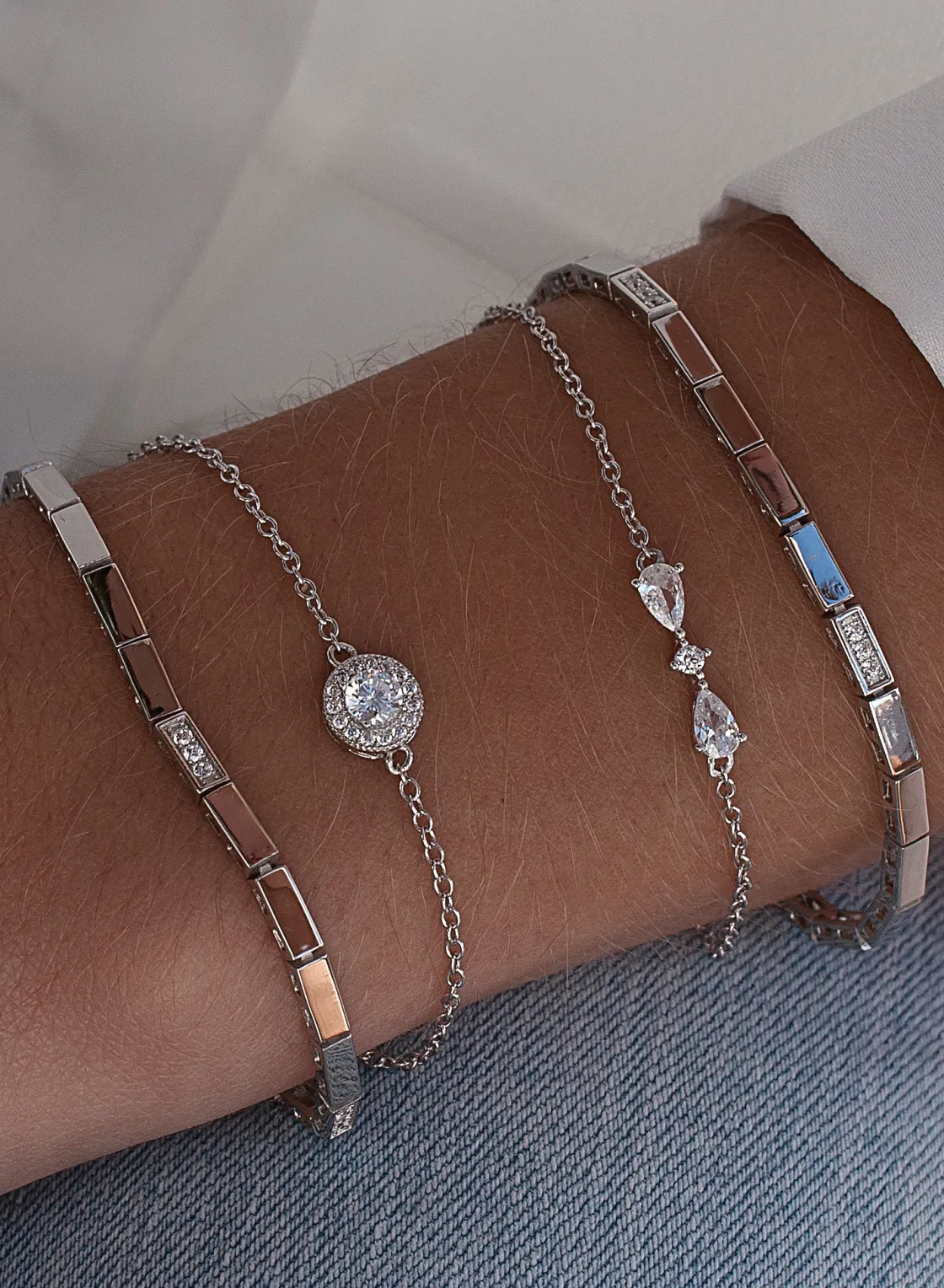 Pulseras Brillantes | Pulseras Finas | LINEARGENT Pulseras finas de plata diseño doble minimalista
