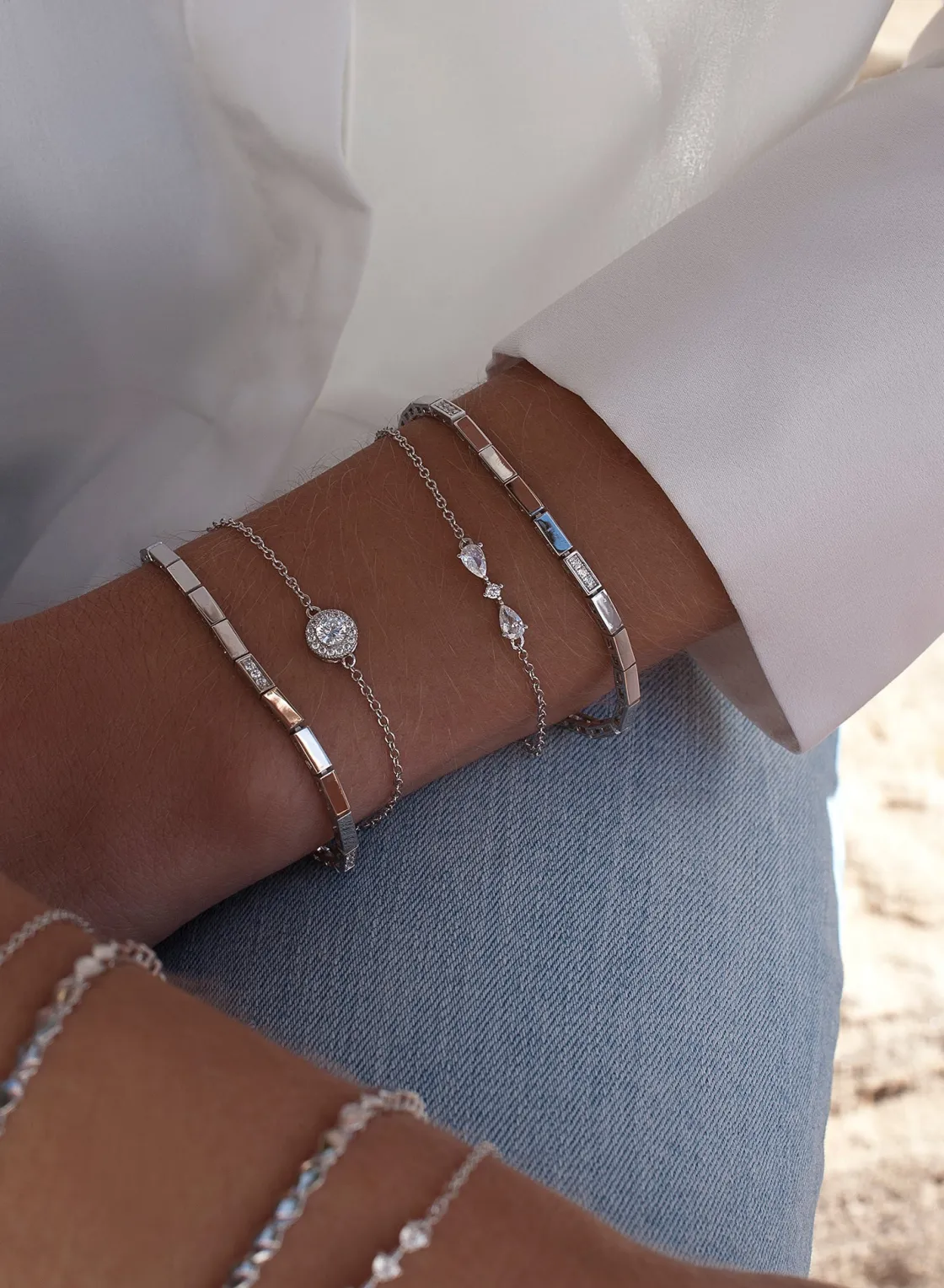 Pulseras Brillantes | Pulseras Finas | LINEARGENT Pulseras finas de plata diseño doble minimalista