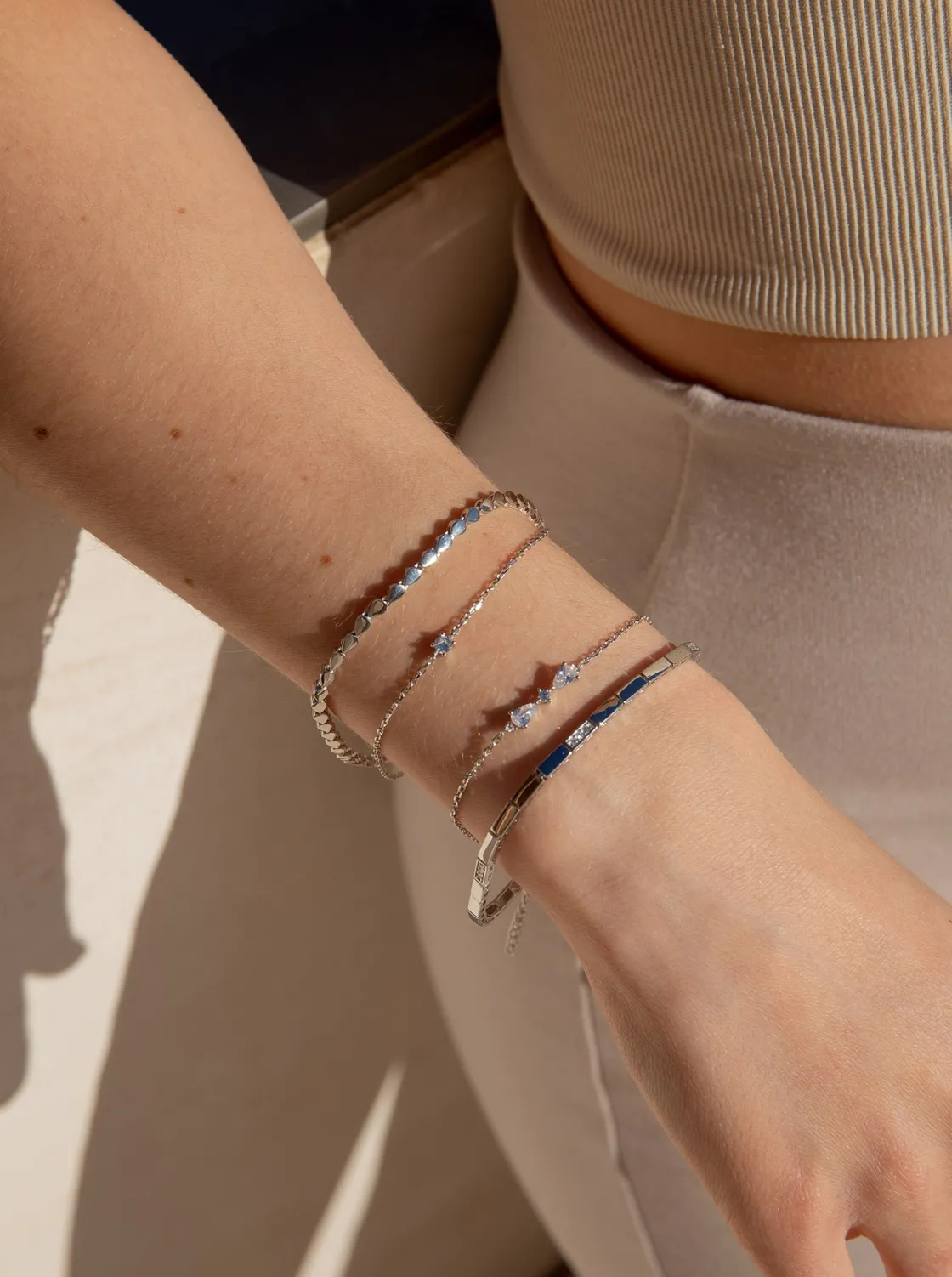 Pulseras Brillantes | Pulseras Finas | LINEARGENT Pulseras finas de plata diseño doble minimalista