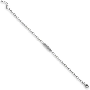 Pulsera Eslabones Plata | LINEARGENT Pulseras finas de plata diseño placa con circonitas