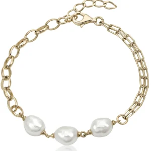 Pulseras Perlas | LINEARGENT Pulseras perlas de plata bañada en oro diseño eslabones