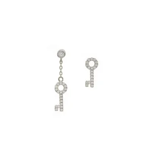 Segundo Pendiente | LINEARGENT Segundo pendiente de plata con charm de llave y circonitas
