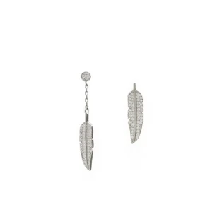 Segundo Pendiente | LINEARGENT Segundo pendiente de plata con charm de pluma con circonitas