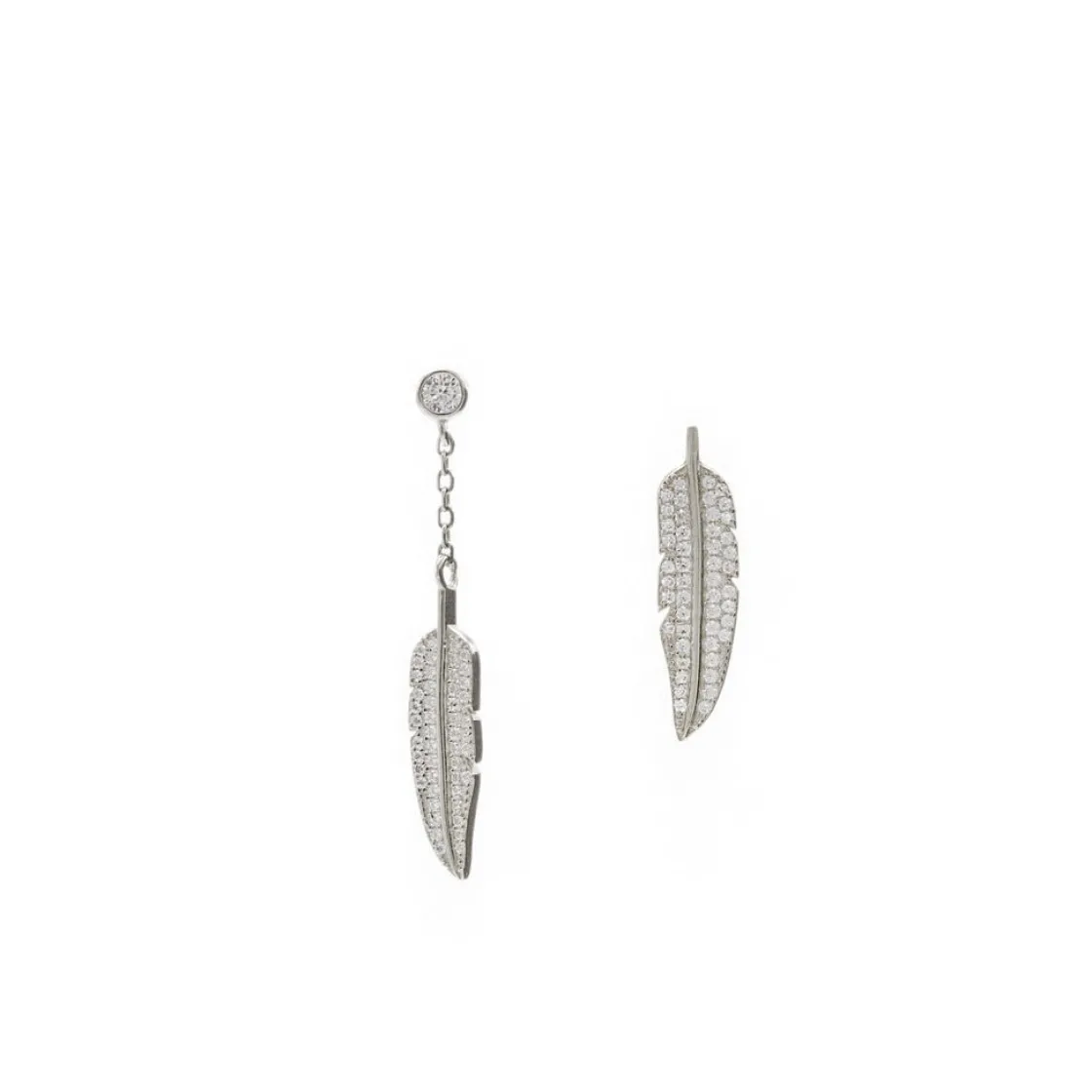 Segundo Pendiente | LINEARGENT Segundo pendiente de plata con charm de pluma con circonitas