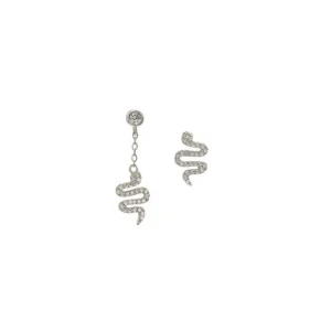 Segundo Pendiente | LINEARGENT Segundo pendiente de plata con charm de serpiente y circonitas